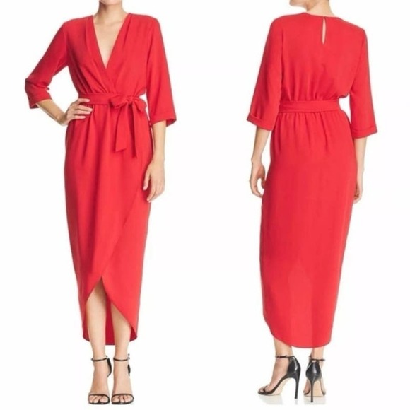 NWT AMANDA UPRICHARD Scarlet Red Provenance Faux-Wrap Timeless Midi Dress SZ 2X - Picture 6 of 6